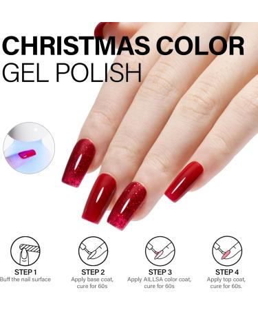 AILLSA Red Gel Nail Polish Set Burgundy Red White Sparkle Gel Polish with Base and Top Coat Valentine's Day Gift Red Sliver Glitter Nail Polish Gel Winter colors Soak Off U V Gel Starter Kit A6-candy Cane - Buy Online on SooperMarket.com