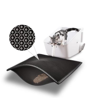 ASOBEAGE Premium Cat Litter Mat Cat Litter Box Mat Scatter Control Waterproof Double Layer Honeycomb Design Easy Clean Washable EVA Material(38 * 61cm Black) Black 1 count (Pack of 1)
