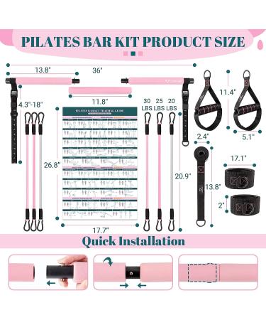 Multifunctional Pilates Bar Kit with Resistance Bands | Portable Home Gym Set for Women | Full Body Workouts | Heavy-Duty Metal Adjustment Buckle | Pink - Buy Online on SooperMarket.com