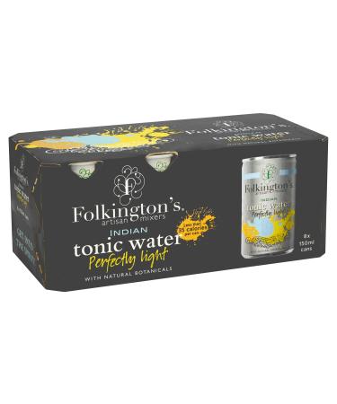 Folkington's Light Tonic Water Lower Calorie 8 Cans Mix with Gin Artisan Botanical Mixer Fridge Pack 8 x 150ml