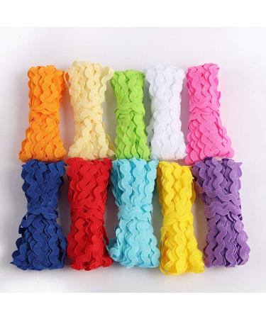 50Yards Colorful Wave Bending Fringe Trim 5mm Rick Rack Sewing Ribbons for DIY Clothes Dress Gift Wrapping Home Wedding Party Decoration 10 Colors