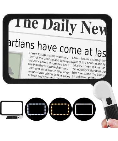 5X Magnifying Glass with LED Light Lighted Magnifying Glass with 48 LED Cold&Warm Light(3Modes) Handheld Rectangle Magnifier Glass for Reading and Close Working Gift for Low Vision and Seniors