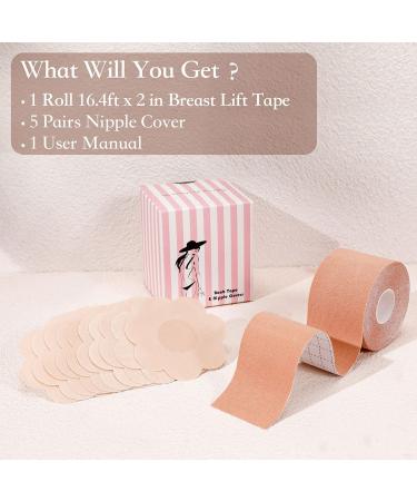 Breathable Boob Tape & Nipple Cover Set | Breast Lift Athletic Tape with Petals - A-E Cup | Disposable Adhesive Bra for Large Breasts - Buy Online on SooperMarket.com