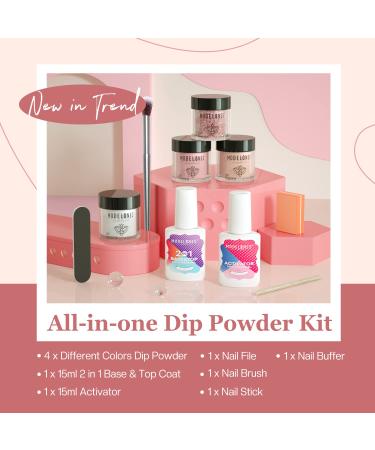 Modelones 10 Pcs Dip Powder Nail Kit Starter Set | Nude Pink Glitter Neutral Skin Colors | 15ml 2 in 1 Base & Top Coat Activator | Nail Art DIY Salon A1- Light Pink - Buy Online on SooperMarket.com