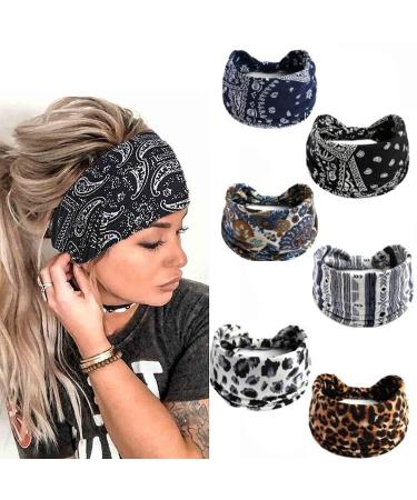 6 Pieces Headbands Ladies Women Wide Hair Band Boho Floral Print Leopard Knot Elastic Running Yoga Head Wrap Hairbands Multicolor Farbe-1