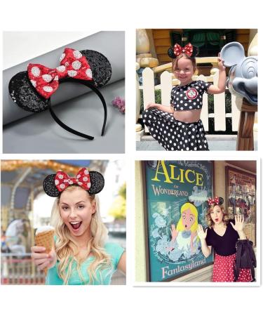 Mouse Ears Bow Headbands Shiny Bows Glitter Party Decoration Cosplay Costume for Kids Girls Women Princess Party Decorations Cosplay (Black+Red)) 3 - Buy Online on SooperMarket.com