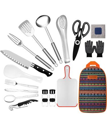 Camping Kitchen Utensils Set for Tent Campers | Portable Cookware Set for Outdoor Picnics and Barbecues | National Style Color | Essential Camping Cooking Gadgets - Buy Online on SooperMarket.com