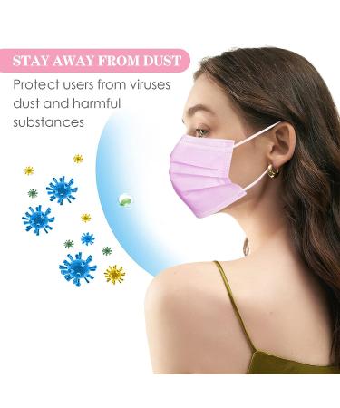 CB-Beautiful 100 Pcs Pink Disposable 3 Ply Earloop Face Masks for Adults - Buy Online on SooperMarket.com