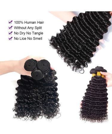 10A Brazilian Deep Wave Human Hair Bundles - 18 20 22 Inch | 100% Virgin Unprocessed Hair - Natural Black Wet and Wavy 3 Bundles - Buy Online on SooperMarket.com