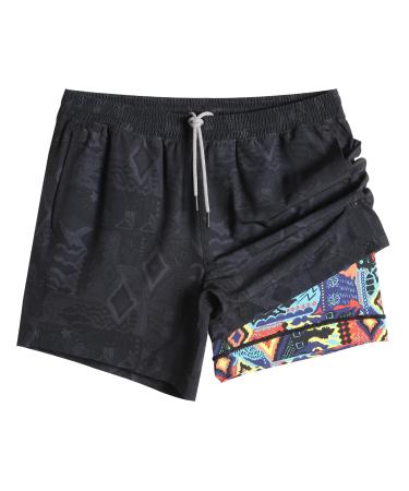 maamgic Mens 5" Gym Running Shorts for Men 2 in 1 Quick Dry Workout Athletic Shorts Large Totem Gray