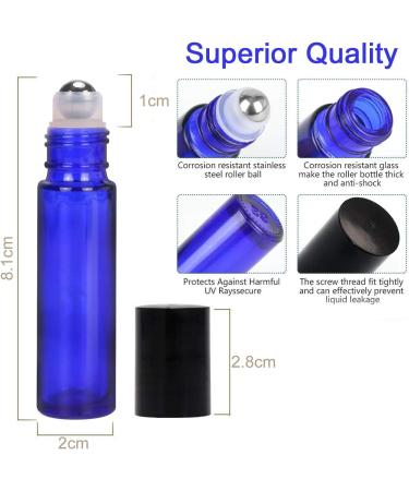 Alledomain 10Pcs 10ml Essential Oils Roller Bottles - Cobalt Blue Glass Rollers with Stainless Steel Balls | International Shipping Available - Buy Online on SooperMarket.com