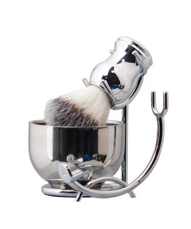 Grandslam Deluxe Shaving Kit for Men 3 in 1 Shaving Set Includes Shaving Brush Stainless Steel Shaving Bowl and Razor & Brush Holder Silver Set