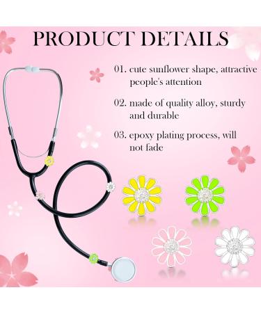 Woanger 4 Pcs Sunflower Bling Stethoscope Charms | Flower Stethoscope Tags & Accessories for Nurses & Doctors | Perfect Gift for Nursing Students - Pink White Yellow Green - Buy Online on SooperMarket.com