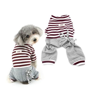Ranphy Small Dog Stripe Jumpsuit Puppy Pajamas with Pant Comfy Cotton Pet Clothes Cat Apparel Pyjamas PJS Shirt Boys Winter Jammies Brown S S(Back: 20cm Chest: 32cm ) Style1