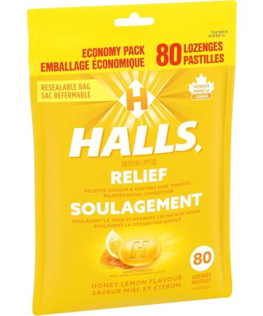 HALLS Honey Lemon Flavour Cough Drops Throat Lozenges Sore Throat Relief Mentho-Lyptus 80 Lozenges Honey Lemon Drops - Buy Online on SooperMarket.com