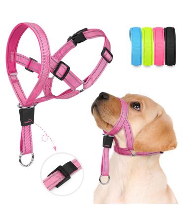 Weesiber dog owners without pulling adjustable muzzle line padded halter for dogs to prevent strong pulling on a leash (pink s) small pink