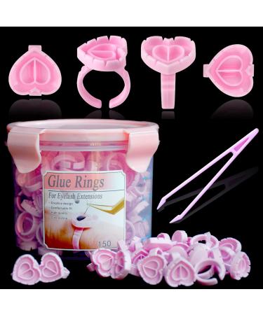 Glue Rings for Eyelash Extensions 150PCS Disposable Rings for Lashes Lovely Heart Shape Lash Fan Blossom Glue Cups Lash Extension Supplies Lash Supplies for Eyelash Extensions
