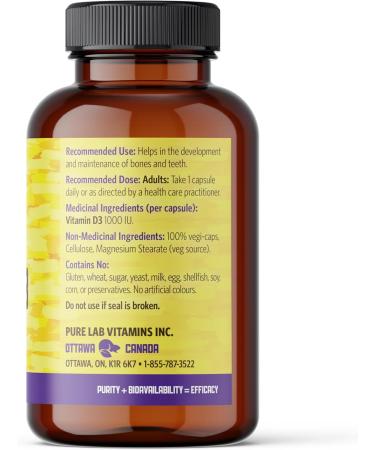 Pure Lab Vitamins | Vitamin D3 1000IU | 360 Vegi Capsules | Mood Booster Bone Health Teeth Health and Immune System Support | Vitamin D3 Cholecalciferol | Vitamin D3 Capsules | Vitamin D3 Supplement - Buy Online on SooperMarket.com