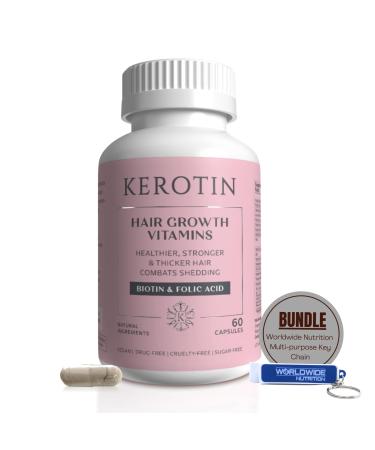 Worldwide Nutrition Compatible with Kerotin Hair Growth Vitamins - Biotin Supplement DHT Blocker Nourish & Strengthen Your Hair Naturally - 60 Count and Multi-Purpose Key Chain