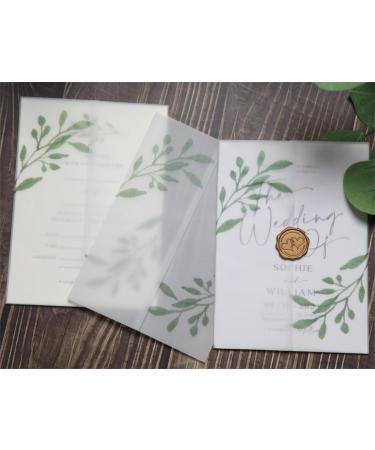 Puremigo 50 Pack Eucalyptus Greenery Printed Pre-Folded Vellum Jackets for 5x7 Invitations - 105GSM Vellum Paper 5x7 Jackets - Vellum Wedding Invitations Wraps - Transparent Wedding Invitations Jacket Greenery Eucalyptus...