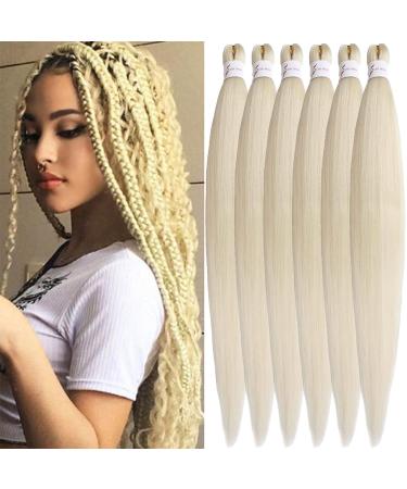 Xusuperb Pre Stretched Braiding Hair Blonde 30 inches Lang Easy Braids Extensions Blond Kunsthaar for single -braid 6 packs of braiding hair soft Kanecalon Yaki braids Hair extensions (613#) 76 cm (6 Pack) 613#