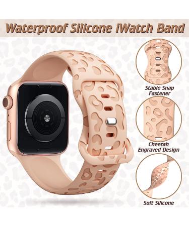 6 Pack Leopard Engraved Apple Watch Bands - Waterproof Cheetah Sport Silicone Wristbands for Women - Compatible with iWatch Series 8 7 6 5 4 3 2 SE - Starlight-38 A - Black/Pink Sand/Pine Green/Starlight/Smoke Violet/White - Buy Online on SooperMarket.com