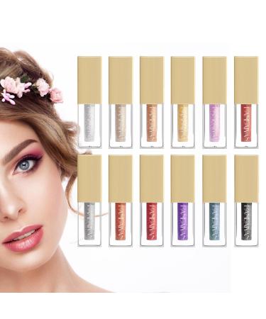 Eyeshadow Liquid - 12 Colors Shimmer Eyeshadow Waterproof Quick-Drying Long Lasting Sparkling Kit for Shiny Makeup Puchen