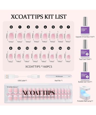 BTArtbox XCOATTIPS Gel Nail Kit - Short Square French Tip Press On Nails with Pink Soft Gel Tips Dual Protection & Nail Lamp - Buy Internationally - Buy Online on SooperMarket.com