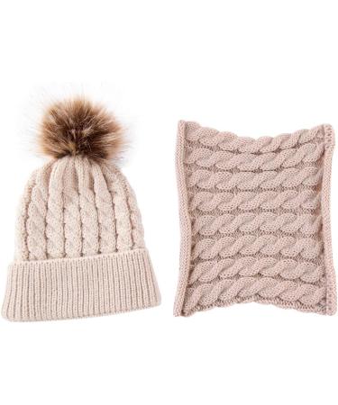 CheChury Toddler Hat and Scarf Set - Baby Knit Pom Beanie Cap with Circle Loop Scarf - 1-3 Years - Beige - Buy Online on SooperMarket.com