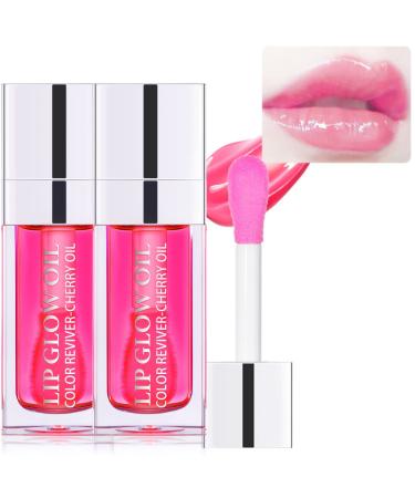 2 PCS Hydrating Lip Oil Plumping Lip Gloss Oil Long Lasting Hydrating Lip Gloss Tinted Lip Non-sticky Tinting Lip Care Oil for Dry Lip (007#RASPBERRY)
