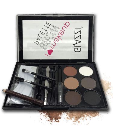 Vtrem Eyebrow Contour Palette Set Professional Brow Makeup Palette with 6 Eyebrow Powders Eyebrow Stencils/Pen/Spoolie/Brush Tweezers for Creating Perfect Brows (Style 1)