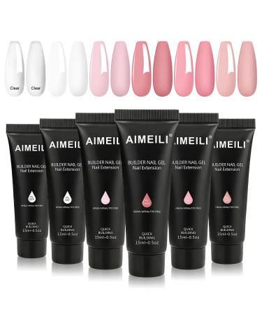 AIMEILI Poly Nail Gel Set 6 Colors 15ml Nude Pink Brown Daily Collection Nail Extension Gel Set Builder Nail Gel French Manicure DIY Design Nail Art Home Salon Beauty for Women Kit13 013