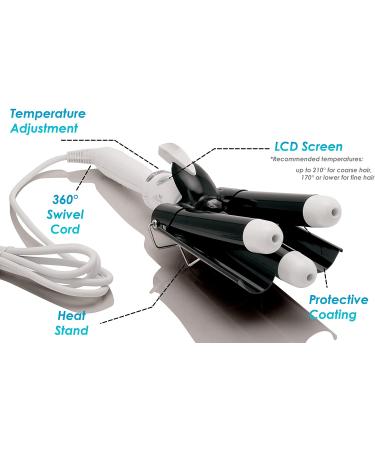 Alure 3 Barrel Curling Iron - 1 Ceramic Tourmaline Wand with LCD Display & Dual Voltage - BlackWhite - Buy Online on SooperMarket.com