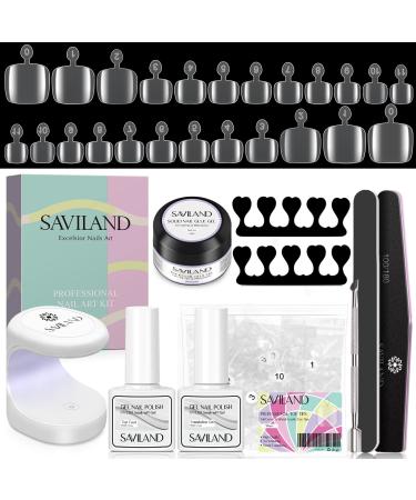 Saviland Toe Nail Tips and Solid Glue Gel Kit   500PCS Toe Nails Fake Nails Acrylic Toe Nail Press Ons with Solid Nail Glue Gel Press On Toenails U V Light Gel X Nail Kit for Nail Salon Home DIY Clear Toe Nail Tips