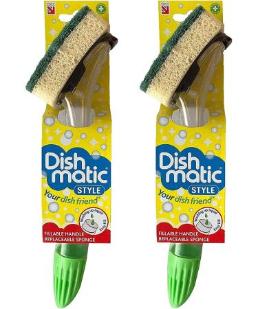 Dishmatic Fillable Washing Up Brush with Sponge + 6 Refills - Easy Grip Dish Cleaner - Buy Online on SooperMarket.com