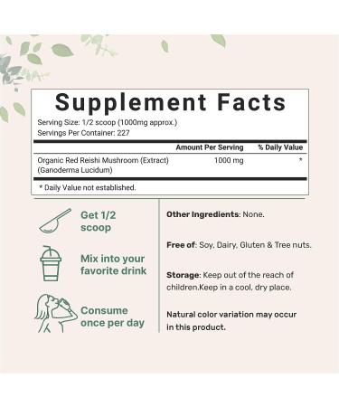 Organic Reishi Mushroom Powder 8oz | 100:1 Extract, 30% Polysaccharides | Immune System Support & Antioxidant | US Grown & Sustainably Sourced - Buy Online on SooperMarket.com