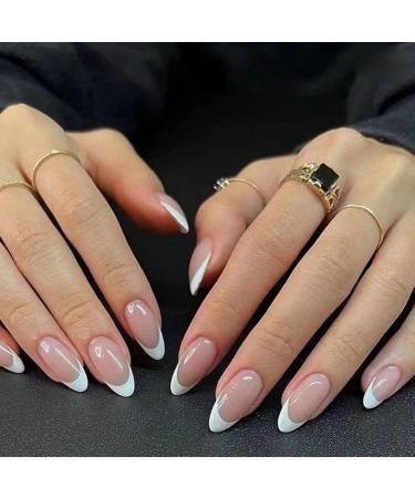 JUSTOTRY 24 Pcs Oval Short White French False Nails with Glue - Glossy Almond Stick on Nails for Women - Buy Online on SooperMarket.com