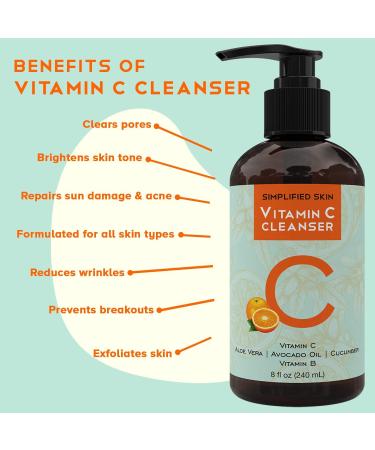 Vitamin C Facial Cleanser | Daily Anti-Aging & Acne Gel | Natural Makeup Remover for Oily, Dry & Sensitive Skin - Simplified Skin - Buy Online on SooperMarket.com