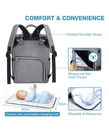Lekebaby Diaper Backpack - Multifunctional Gray Baby Diaper Bag with Organizer & Changing Pad - Large Capacity Travel Bag for Parents - Buy Online on SooperMarket.com