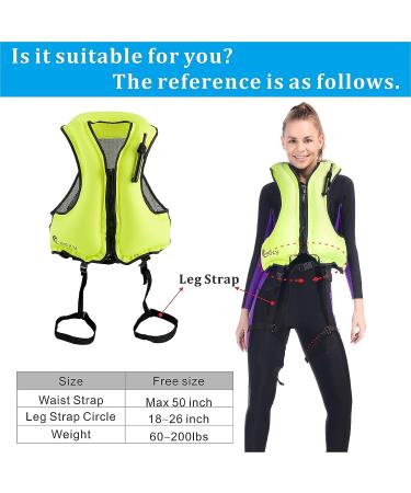 SOLY Inflatable Snorkel Vest Adult  Snorkel Life Vest Adjustable Snorkeling Gear for Adults Water Sports Safety Neon Green 51X61CM - Buy Online on SooperMarket.com