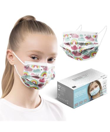 HARD 50 pieces Disposable Face Masks | Made in Germany | Type IIR & CE certified | Breathable Triple Layer - Filtration 99 78% | Elastic Earloops | Mouth Cover - SMALL SIZE - Colorful Clouds 50 pieces small size (14 5 cm x 9 5 cm) Colorful Clouds