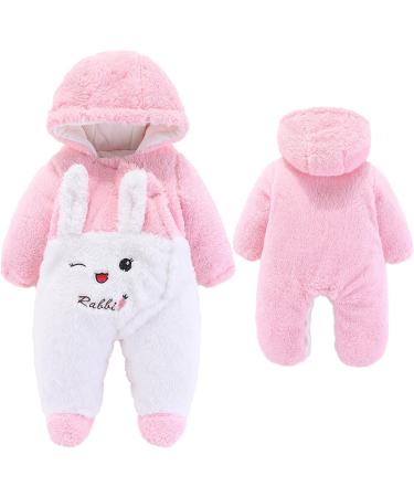 Newborn Baby Cartoon Bear Snowsuit Winter Coat Fleece Hooded Romper Jumpsuit 6-9 Months - Pink Rabbit - Buy Online on SooperMarket.com