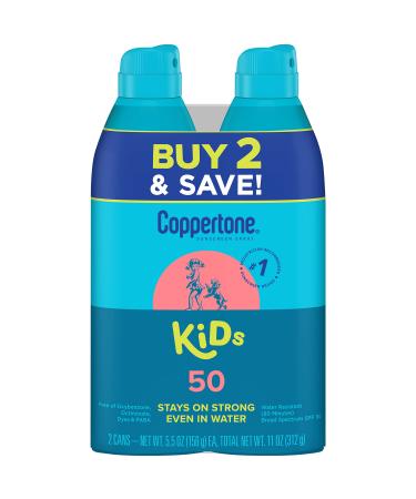Coppertone Kids Sunscreen Spray SPF 50, Water Resistant Spray Sunscreen for Kids, #1 Pediatrician Recommended Sunscreen Brand, Broad Spectrum SPF 50 Sunscreen Pack, 5.5 Ounce (Pack of 2)
