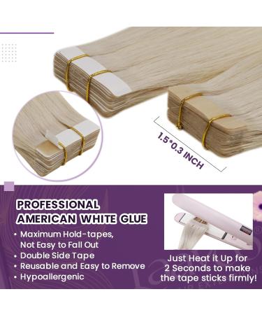 Laavoo Invisible Tape Extensions - Light Blonde Remy Human Hair Seamless 50g (20pcs) #613 - 45cm Real Hair Extensions - Buy Online on SooperMarket.com