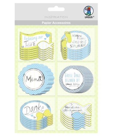 Ursus 56500081F Paper Accessories Baptism Boy 36 pieces Assorted in 6 designs Boy Paper Accessories