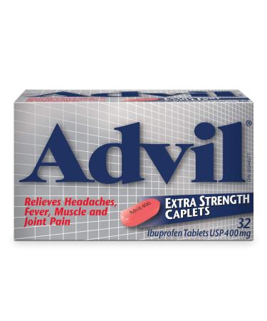 Advil Extra Strength Ibuprofen Pain Relief Caplets Fast Acting Pain Relief for Migraine Back Neck Joint and Muscle Relief 400mg (32 Count) 32 Count (Pack of 1)