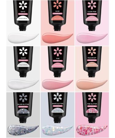 EBANKU Poly Nail Gel Kit 9 Colors Nail Extension Gel Builder Gel Kit with Lamp False Nail Tips Slip Solution Complete Poly Gel Beginner Starter Kit for Women Manicure - Buy Online on SooperMarket.com