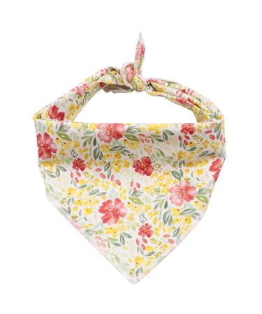 Lionet Paws Dog Bandana Headscarves Dog Scarf Triangular Scarf for Small Medium and Large Dogs S (Pack of 1) Yellow Flower