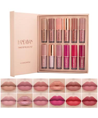 KIMIEYE 12Pcs Velvet Matte Liquid Lipstick Set, Waterproof Long Lasting Non-Stick Cup Not Fade Nude Lip Gloss Set, UP TO 24 HOURS, Professional Lip Makeup Gift Kit for Women