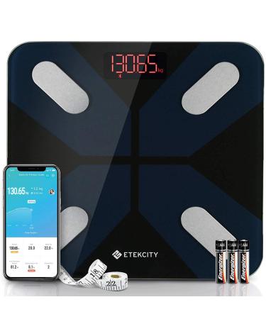 Etekcity Bluetooth body fat scale personal scale digitally with intelligent app for body weight fat BMI muscle mass water protein etc. 28st/180kg/400LB including batteries black ESF28
